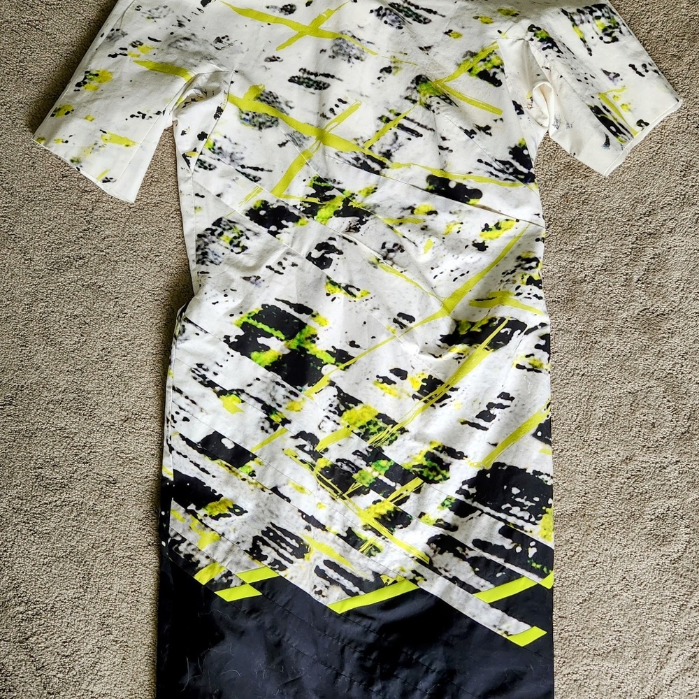 J Mendel dress, size 12, white with black and neon green print